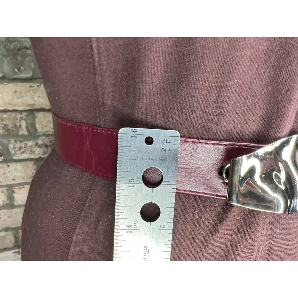 belt oval rippled buckle maroon burgundy wine silver vintage